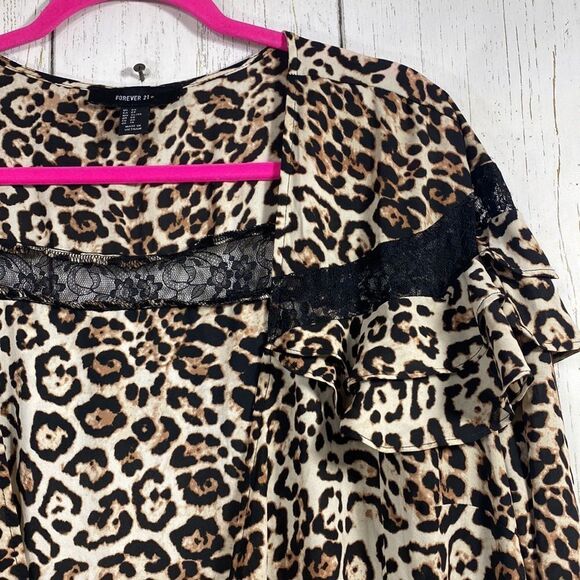 Forever 21 Leopard Print Ruffle High Low Maxi Wrap Dress Plus Sz Wild Glam Boho - Picture 3 of 14